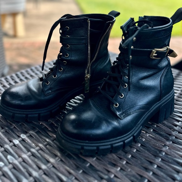 Thursday Boot Company Coda Black and Gold Combat Boots - Picture 1 of 6